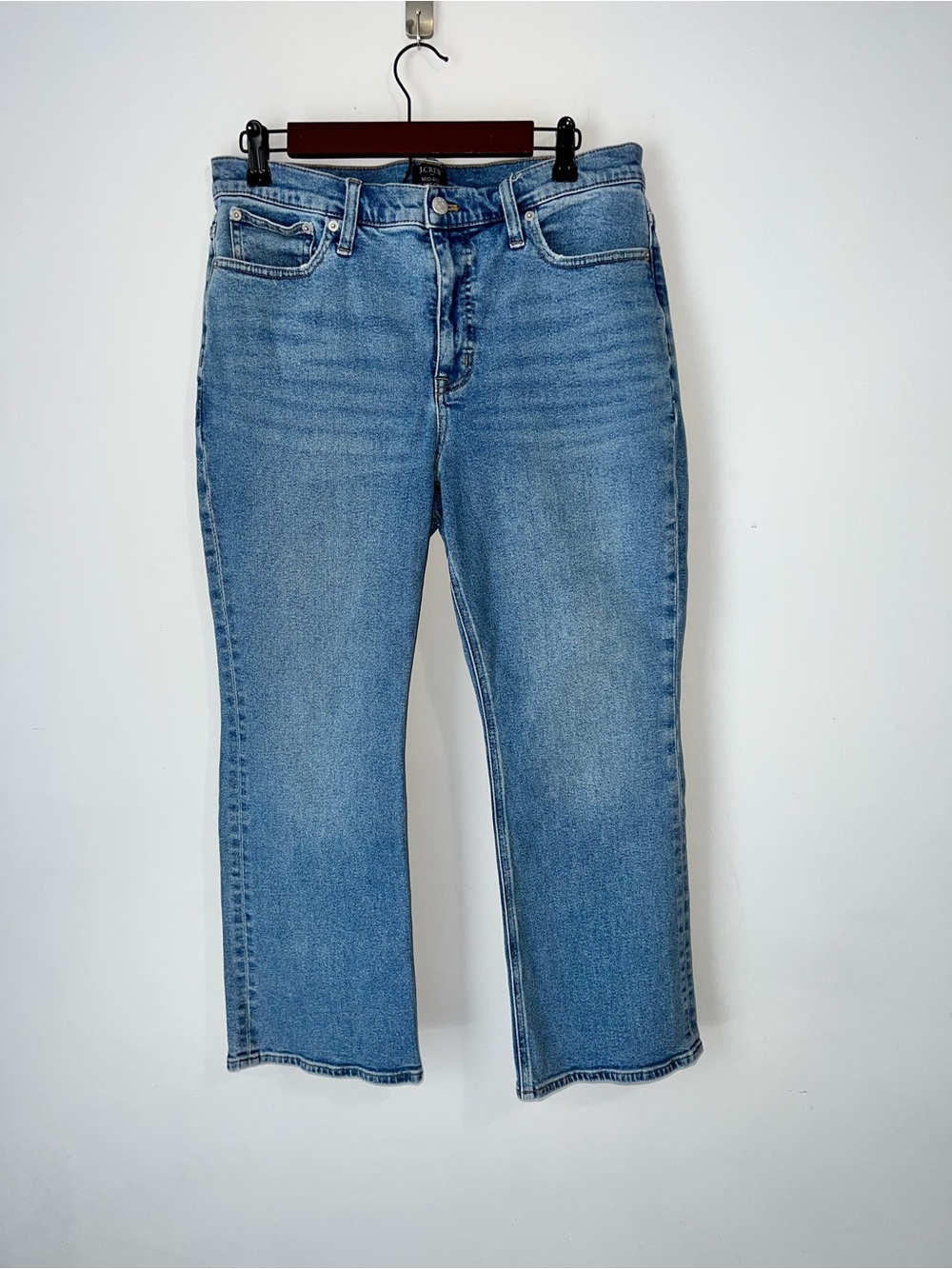 J. Crew Flare Jeans Mid Rise Cropped Medium Wash Blue Denim Stretch Denim 30